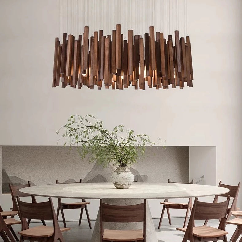 Ellis - Modern Round Wood Stick Hanging Ceiling Light