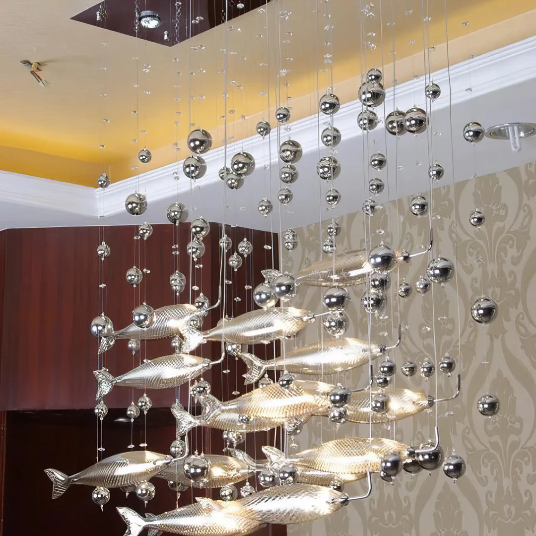 Gia - Hanging Silver Flying Fish Ceiling Chandelier