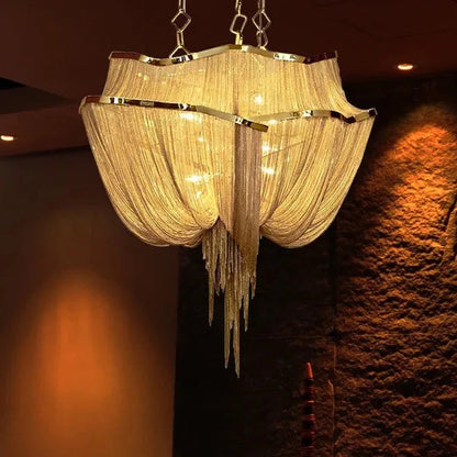 Shaffer - Round Stainless Steel Chain Tassel Chandelier