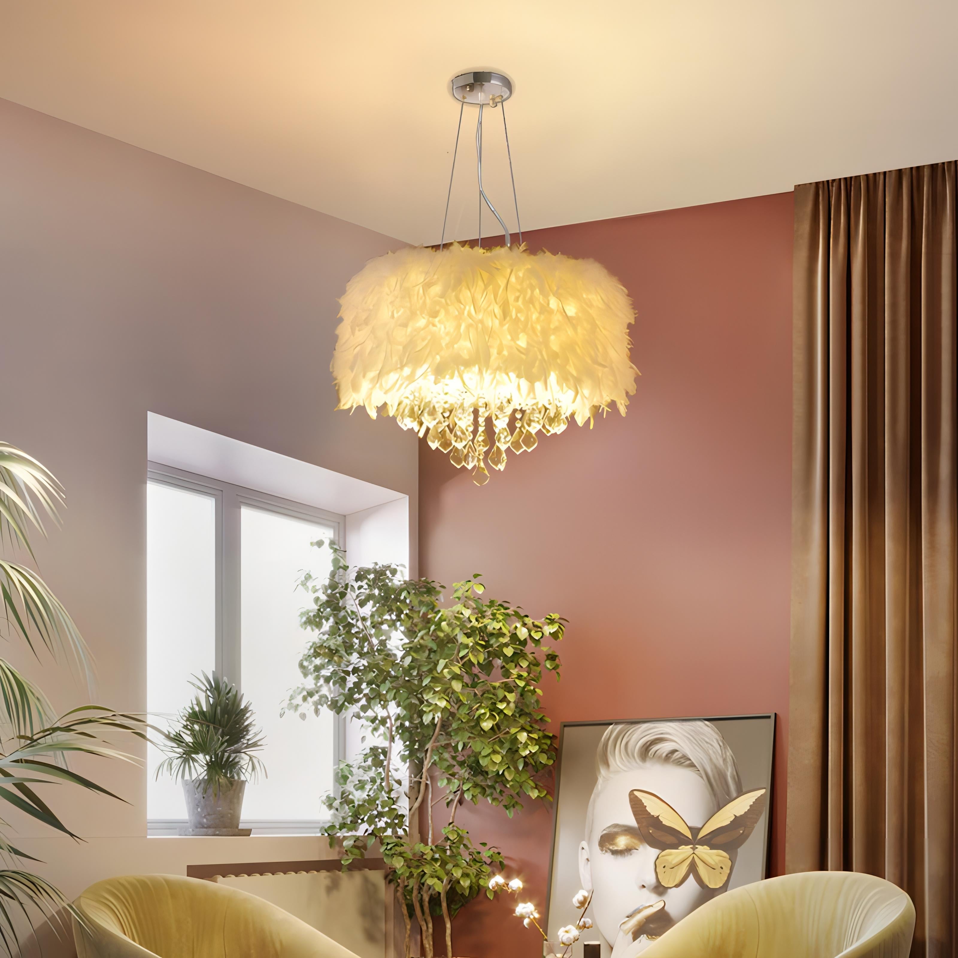 Benedict - Feather Round Hanging Ceiling Chandelier