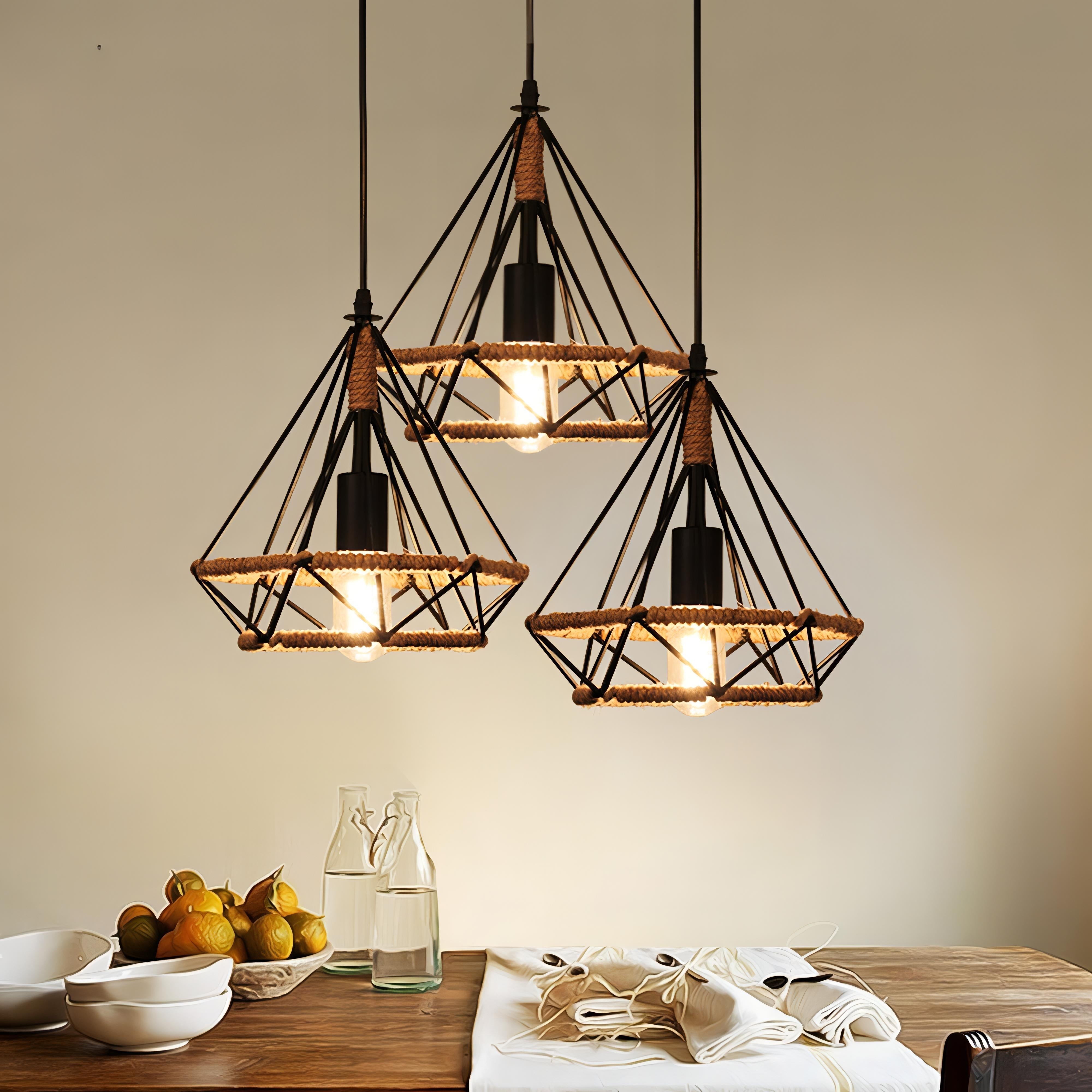 Lailie - Industrial Hemp Rope Triangle Black Hanging Ceiling Light
