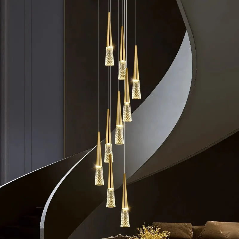 Brosia - Round Spiral Gold Teardrop Multi Head Hanging Ceiling Light Chandelier