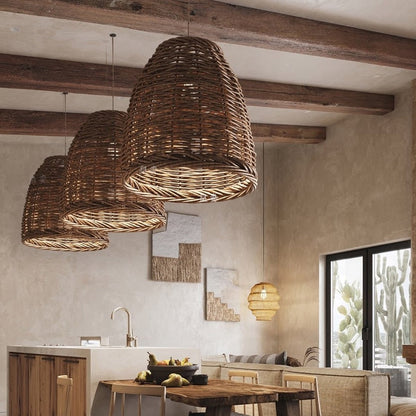 EKUA - Handmade Rattan Shade Round Pendant Ceiling Light