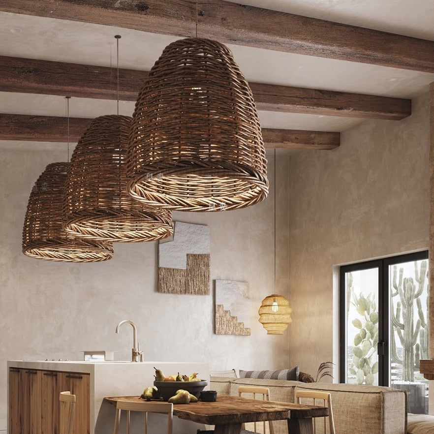 EKUA - Handmade Rattan Shade Round Pendant Ceiling Light