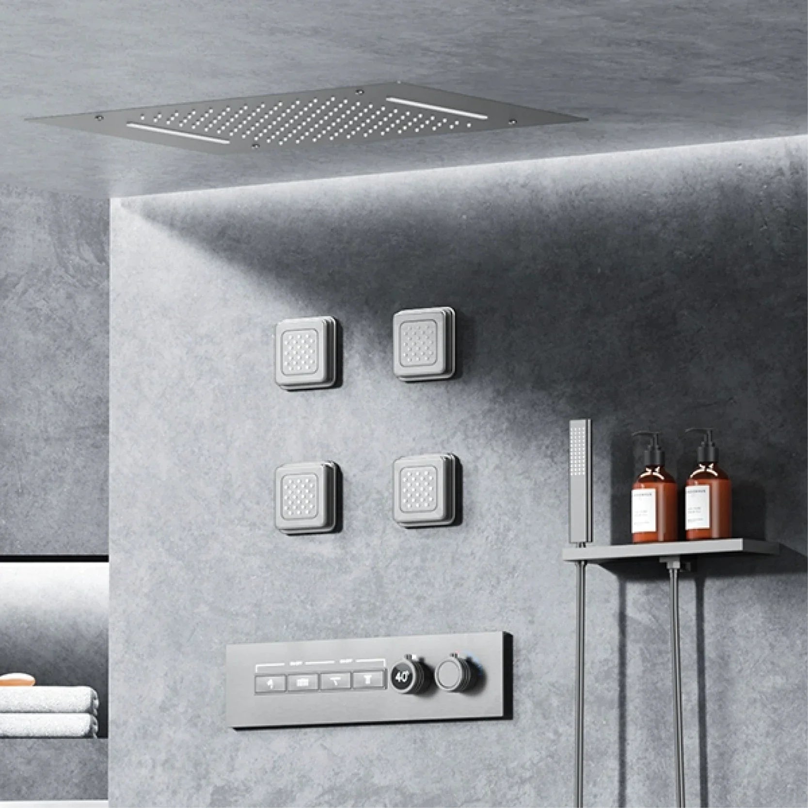 Donte - Brass LED Digital Shower System with Ceiling Mount and Dual Hot & Cold Controls
