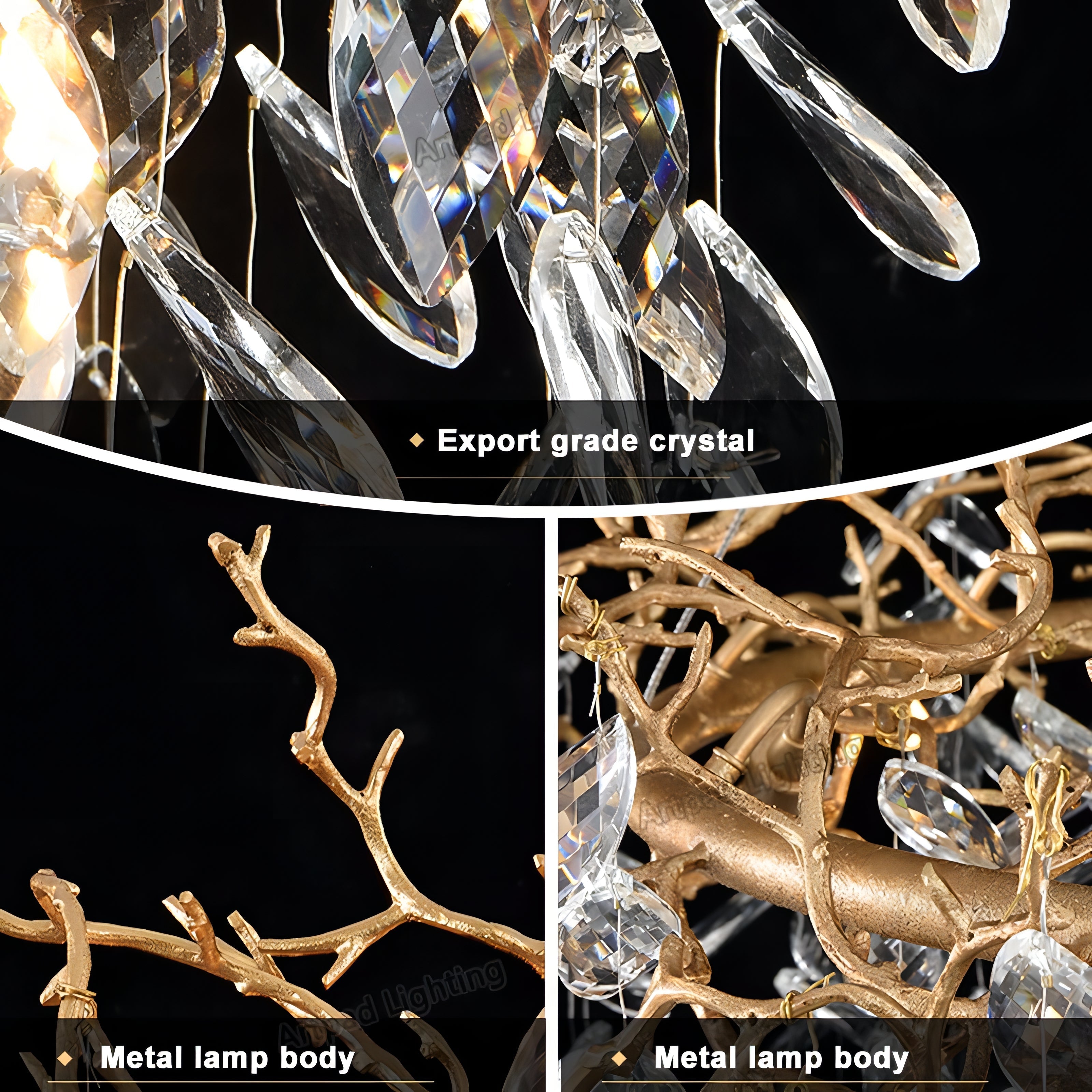 Azariah - Gold Tree Hanging Crystal Petal Ceiling Light Chandelier