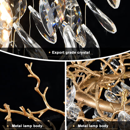 Azariah - Gold Tree Hanging Crystal Petal Ceiling Light Chandelier