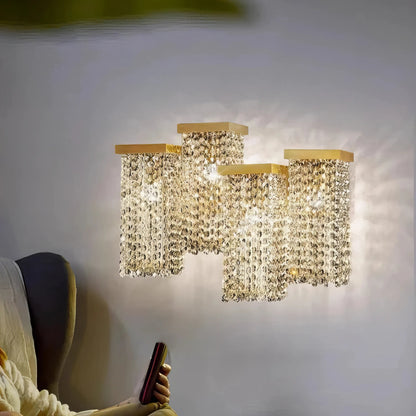 Ninfa - Rectangular Hanging Crystal Coloured Glass Gold Chandelier