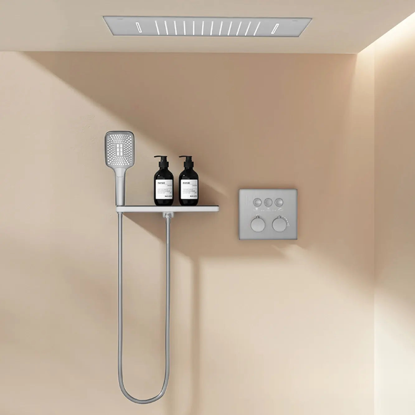 Harden - Modern Brass Wall Mounted Black Shower System with Thermostatic Controls