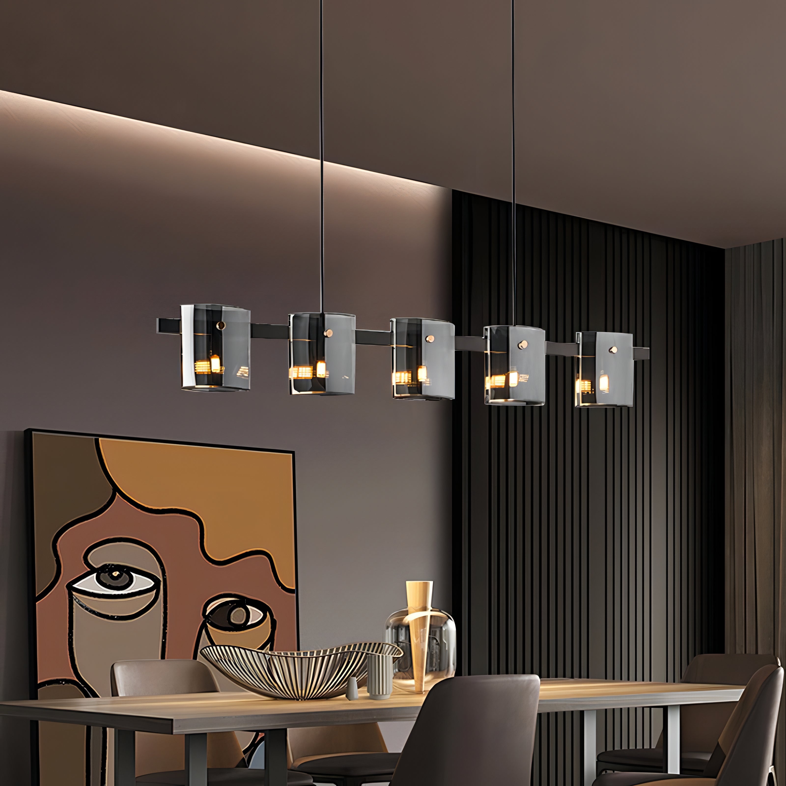 Axton - Hanging Multi Head Tinted Curved Glass Ceiling Light Chandelier