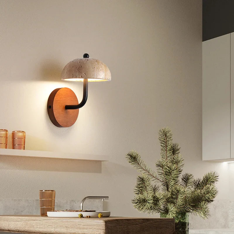 Marli - Vintage Retro Mushroom Shape Natural Stone Wall Light