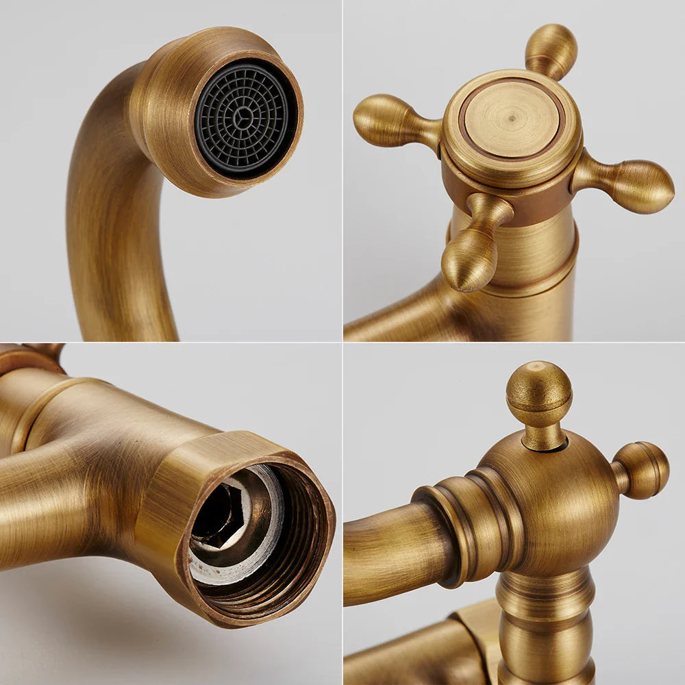 Steffen - Antique Brass Dual Handle Rotatable Mixer Kitchen Tap