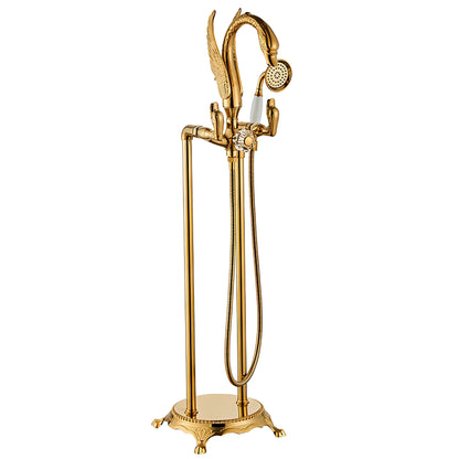 Wilburn - Freestanding Floor Gold Swan Bathtub Tap with Handheld Shower