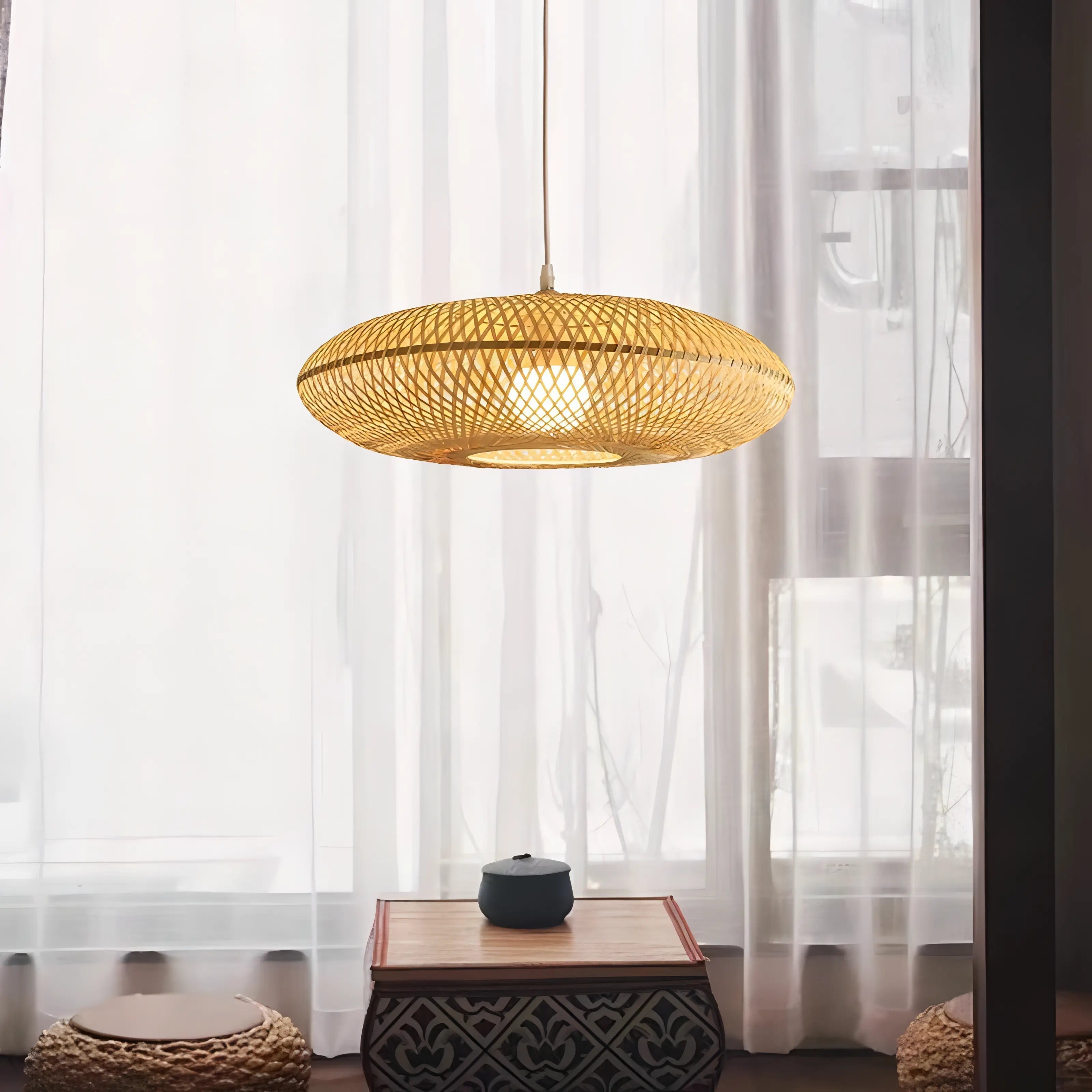 Clemencia - Handmade Rattan Woven Bamboo Oval Hanging Pendant Ceiling Light