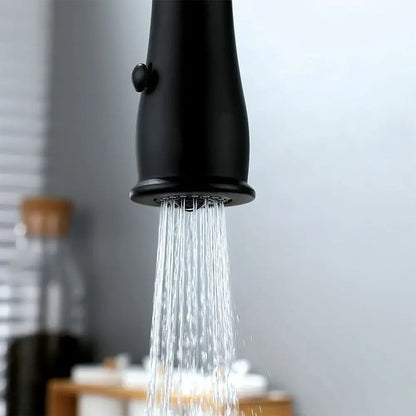 Staffo - Gold Brass Porcelain Pull Down Dual Mixer Kitchen Tap