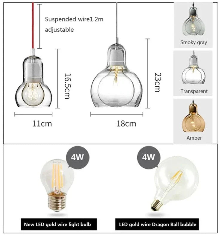 Pphia - Glass Double Shade Hanging Round Pendant Cord Light