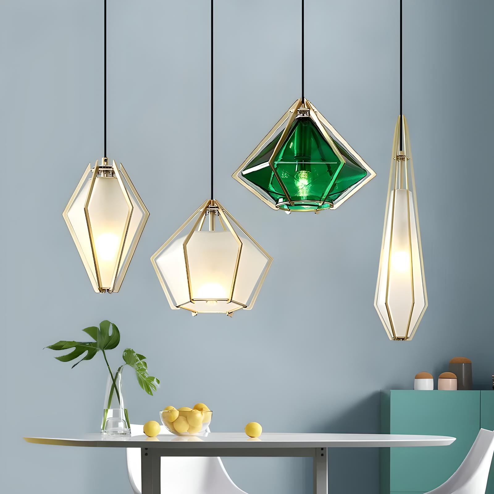 Georgina - Retro Caged Coloured Glass Pendant Ceiling Light