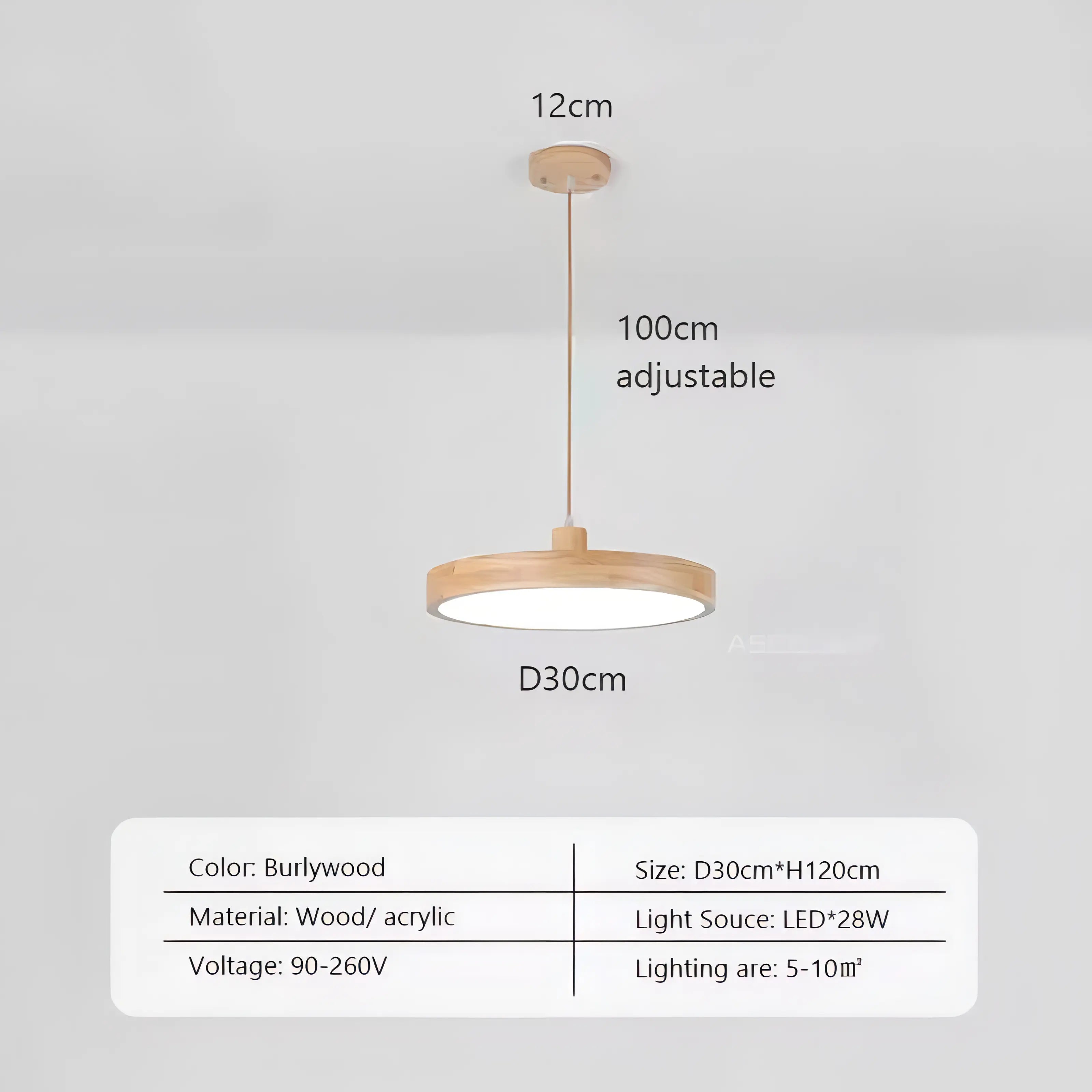 Dulce - Modern Thin Round Wooden Hanging Pendant Ceiling Light
