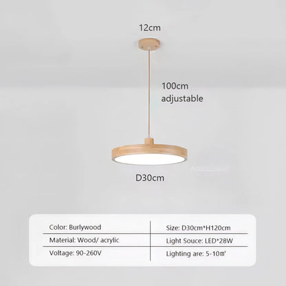 Dulce - Modern Thin Round Wooden Hanging Pendant Ceiling Light