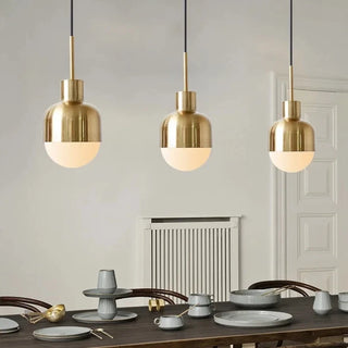 Rosalie - Modern Gold Milk Glass Shade Hanging Round Pendant Ceiling Light