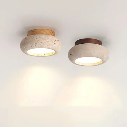 Birch - Round Natural Wood Travertine LED Ceiling Light