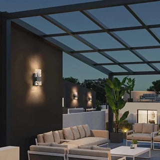 Makenzi - Modern LED Patterned Glass Outdoor Wall Light with Light Sensor