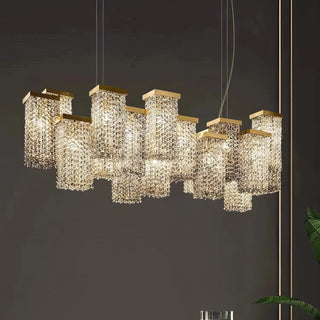 Ninfa - Rectangular Hanging Crystal Coloured Glass Gold Chandelier