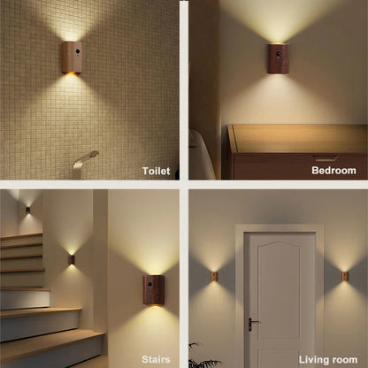 Delong - Motion Activated Wooden Wall Night Light USB Rechargeable
