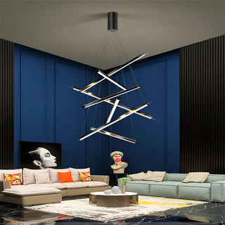 Miller - Modern Hanging Thin Black Crossed Bar Ceiling Light Chandelier