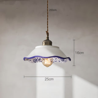 Michaela - Ceramic Round White & Blue Vintage Hanging Ceiling Pendant Light