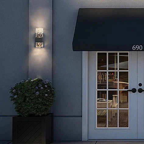 Makenzi - Modern LED Patterned Glass Outdoor Wall Light with Light Sensor