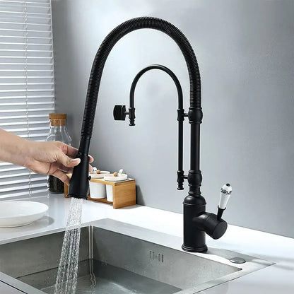 Staffo - Gold Brass Porcelain Pull Down Dual Mixer Kitchen Tap