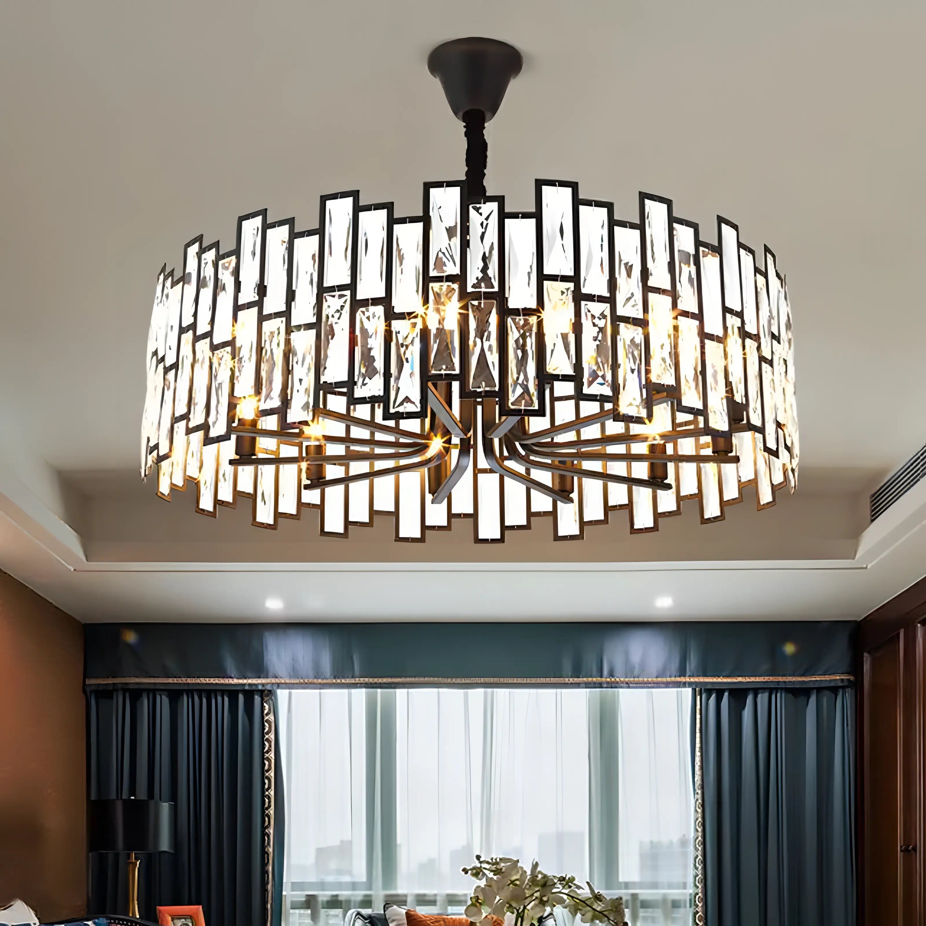 Ellington - Black Round Tiered Glass Ceiling Chandelier