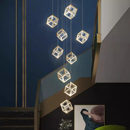 Sylvester - Crystal Square Box Gold Ceiling Chandelier