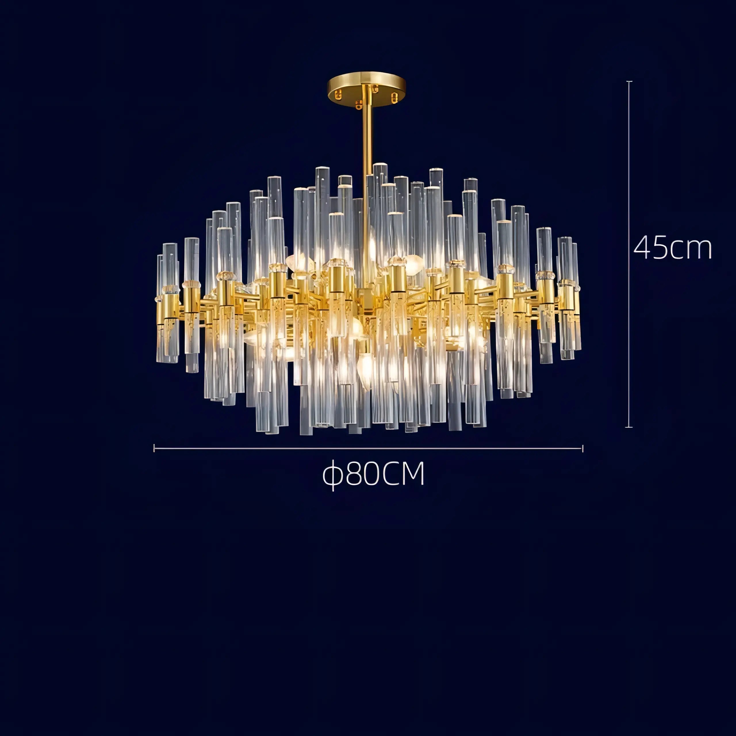 Sofia - Glass Crystal Tubes Round Gold Ceiling Chandelier