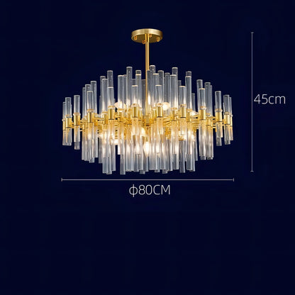 Sofia - Glass Crystal Tubes Round Gold Ceiling Chandelier