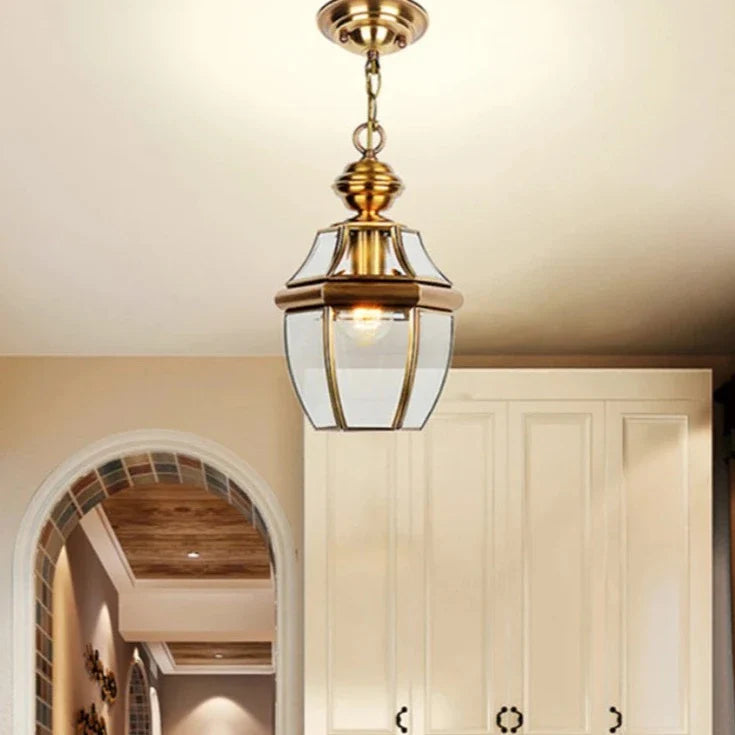 Jacqueline - Vintage Copper Shade Glass Hanging Pendant Light