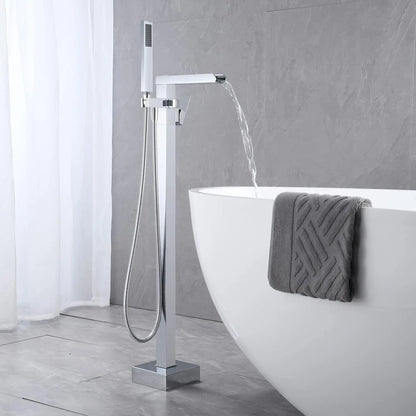 Zapata - Floor Standing Modern Bathtub Waterfall Filler Tap with Hand Shower