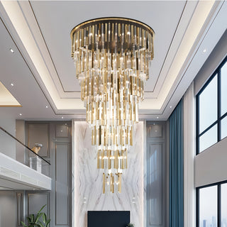 Cassius - Round Semi Flush Tiered Glass Ceiling Light Chandelier