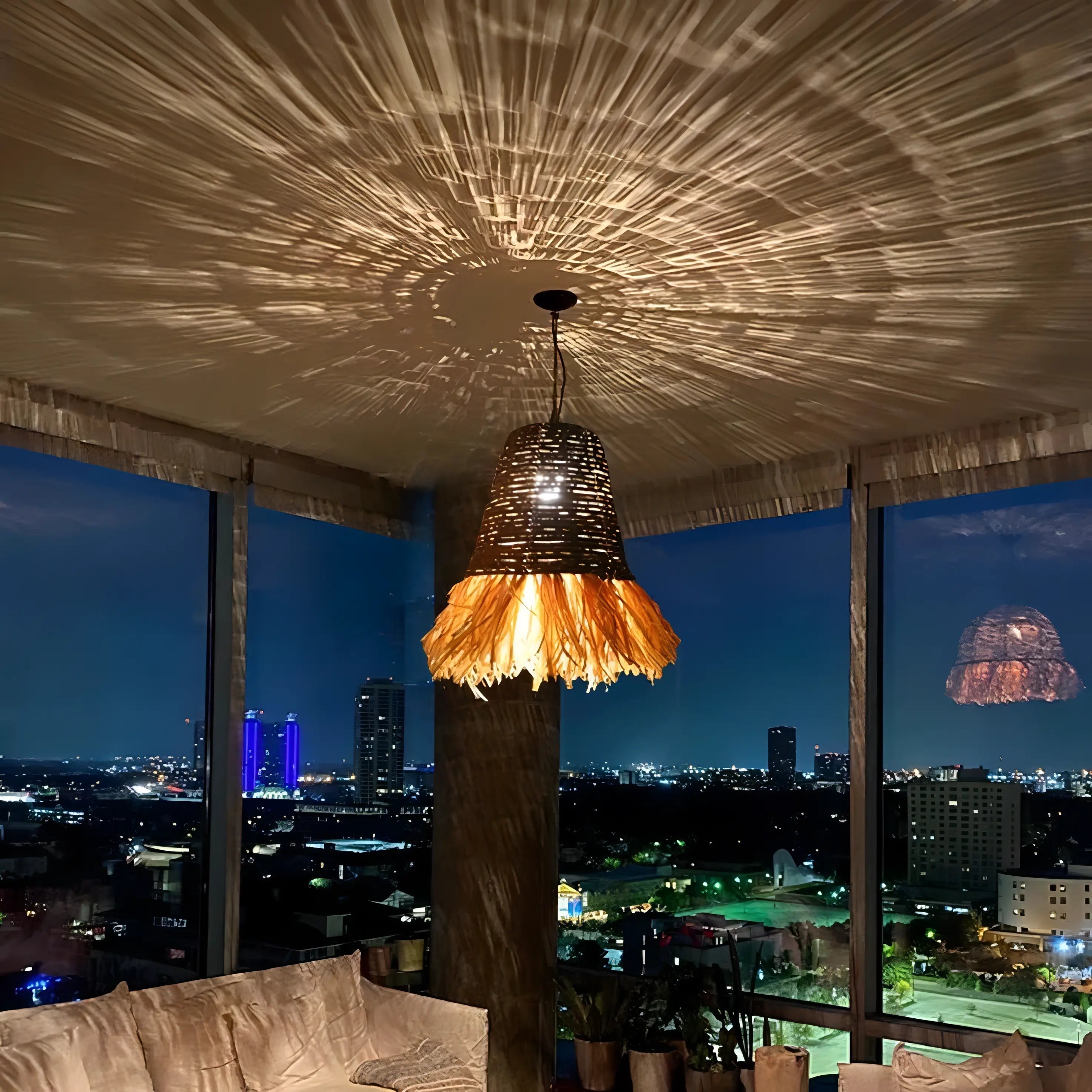 Carranza - Bamboo and Raffia Round Wicker Ceiling Light