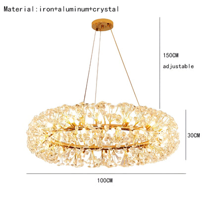 Abdiel - Glass Dandelion Gold Frame Round Clear Crystal Ceiling Light Chandelier