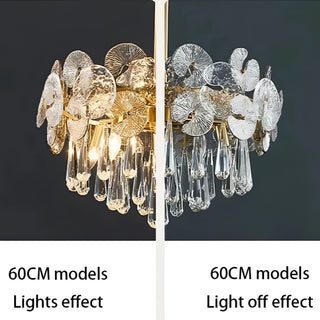 Albina - Patterned Glass Teardrop Crystal Glass Ceiling Light Gold Chandelier