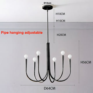 Dustin - Pipe Erected Curved Multi Head Hanging Retro/Modern Ceiling Light Chandelier