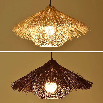 Malcolm - Woven Rattan Round Double Shade Hanging Pendant Ceiling Light