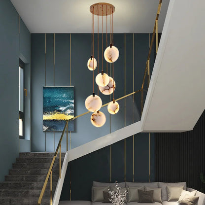 Bates - Modern Round Marble Hanging Ceiling Chandelier