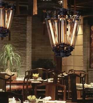 Meryem - Black Industrial Multi Head Cylindrical Iron Ceiling Light Chandelier