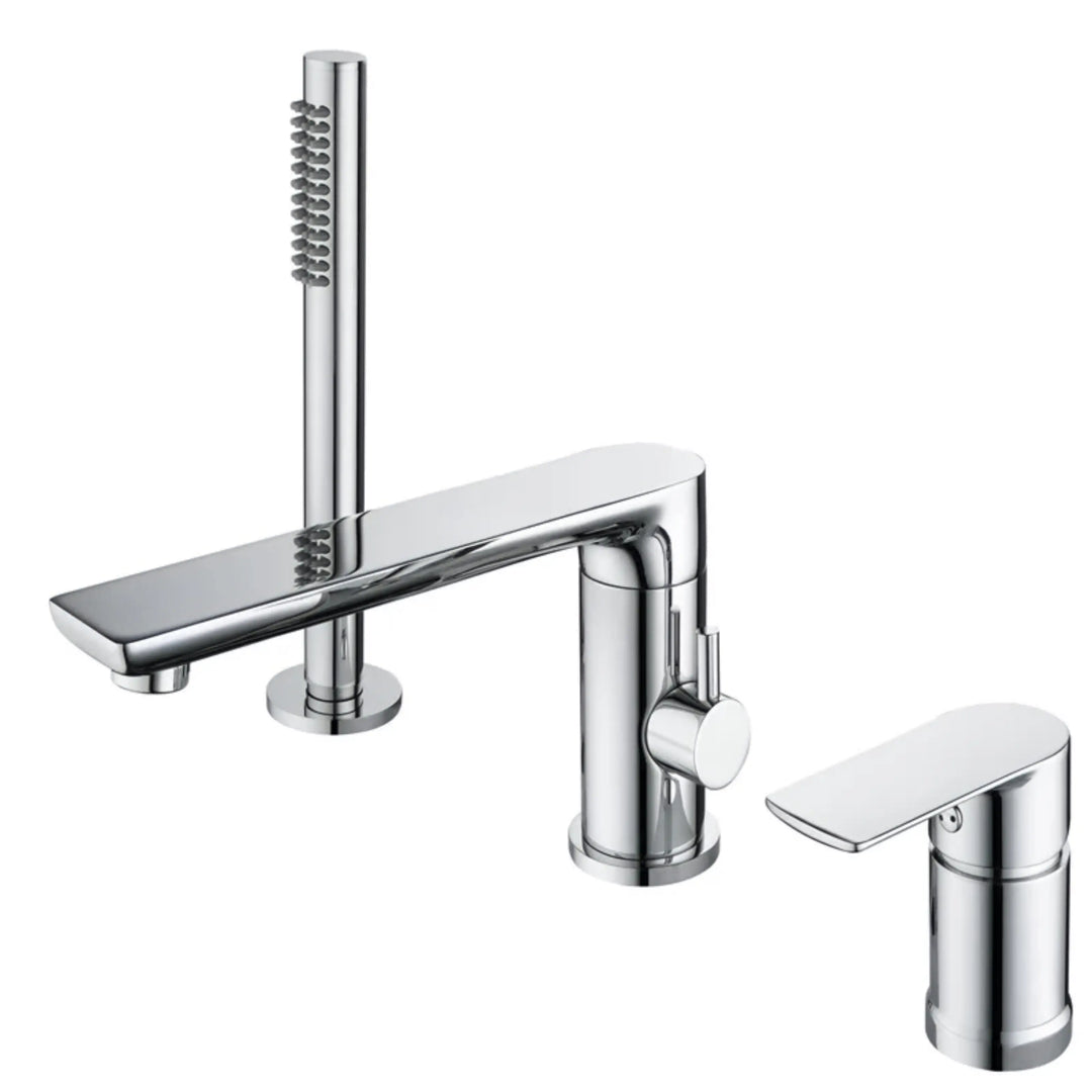 Chaim - Modern 3 Piece Single Lever Mixer Bathtub Tap Set with Pull Out Show Spray