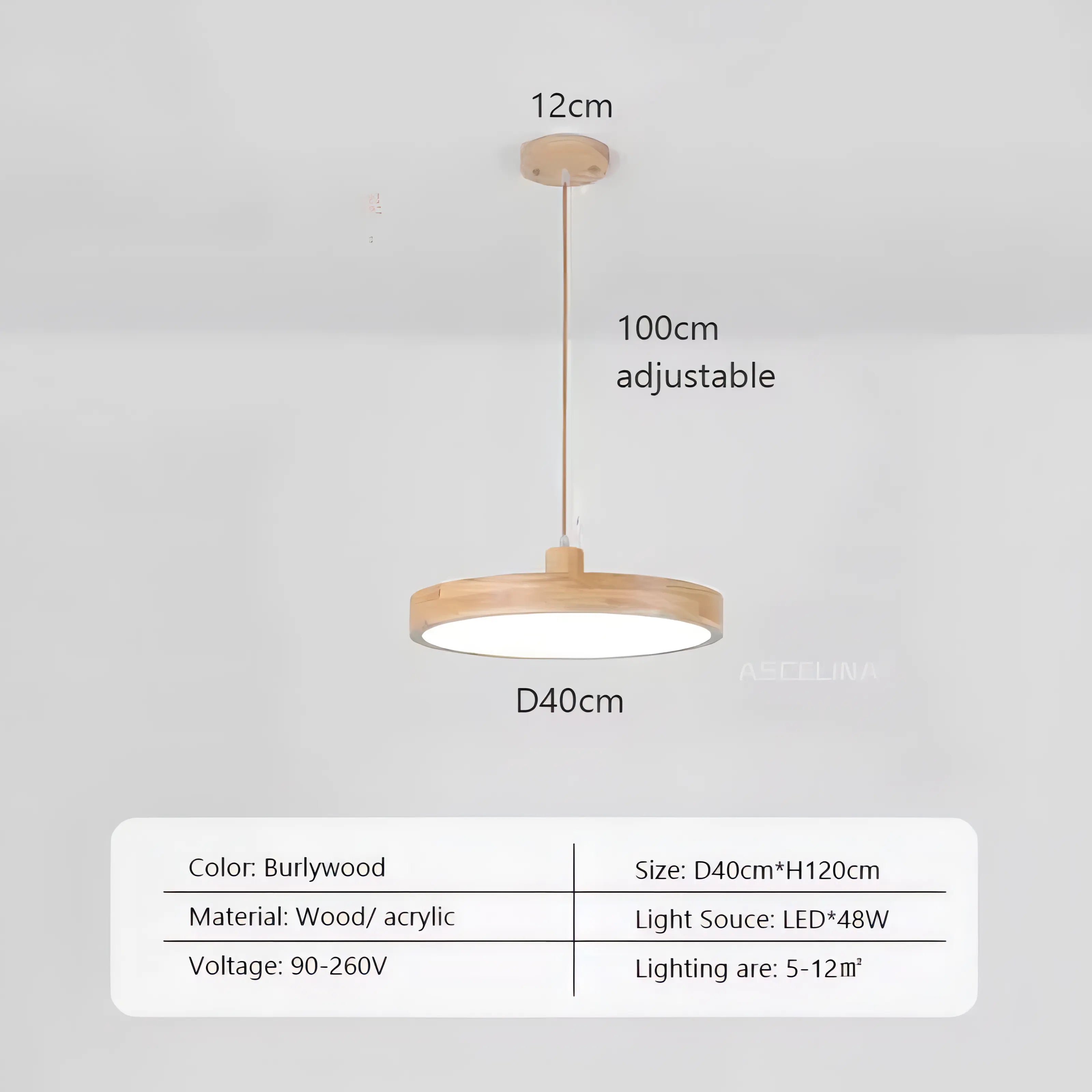 Dulce - Modern Thin Round Wooden Hanging Pendant Ceiling Light