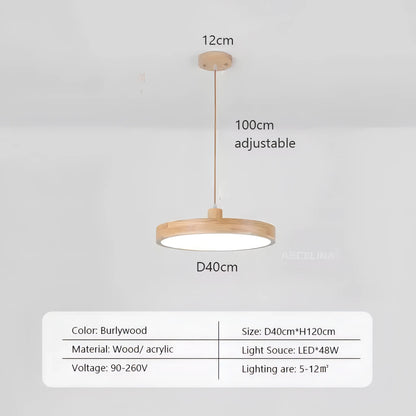 Dulce - Modern Thin Round Wooden Hanging Pendant Ceiling Light