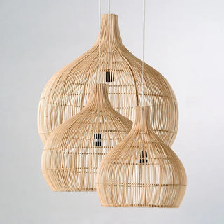 Hermilo - Japanese Rattan Woven Hanging Dome Pendant Ceiling Light